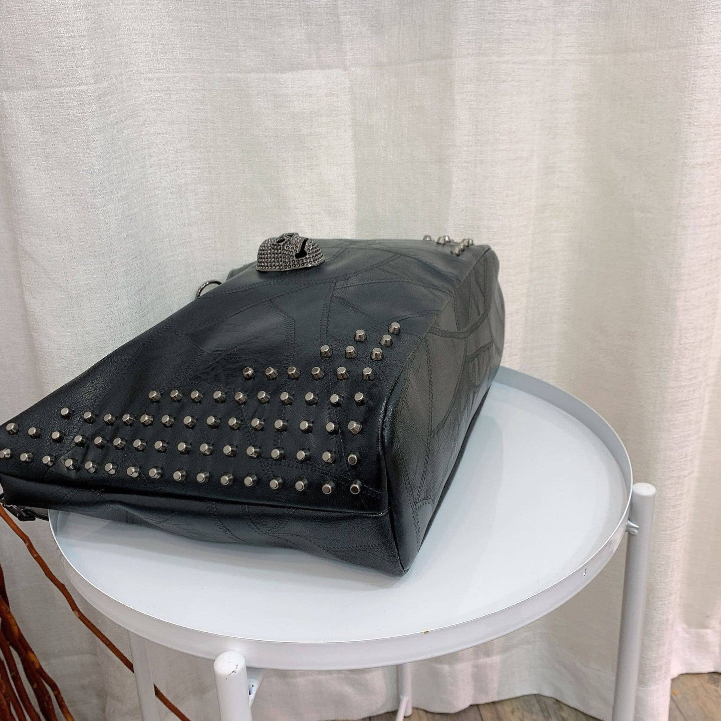 Skull Rivet Soft Leather Large Capacity Shoulder Tote Bag