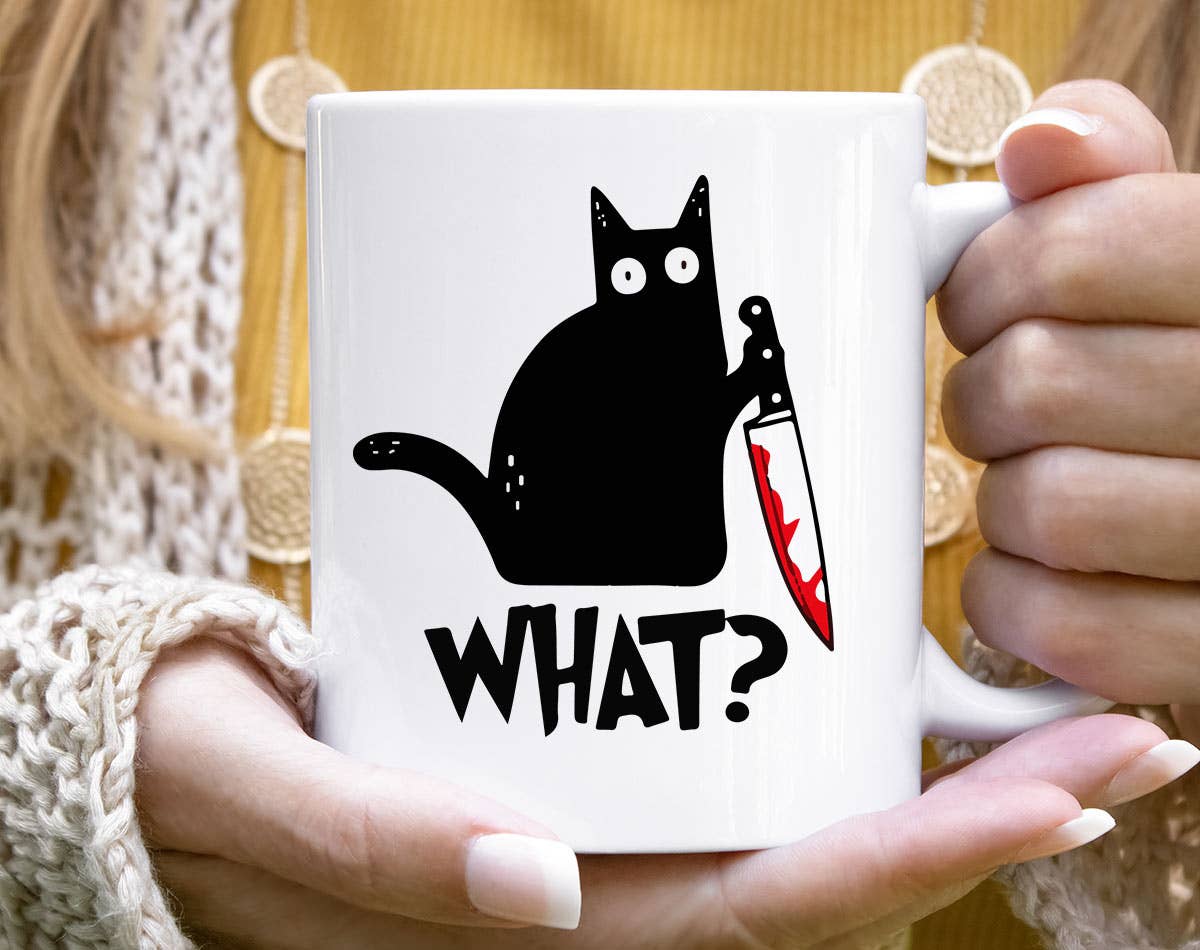 Funny Black Cat Coffee Mug : 11oz White
