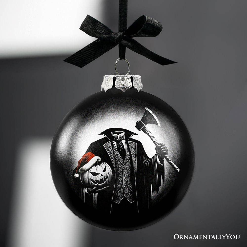 Headless Horseman Portrait Glass Christmas Ornament