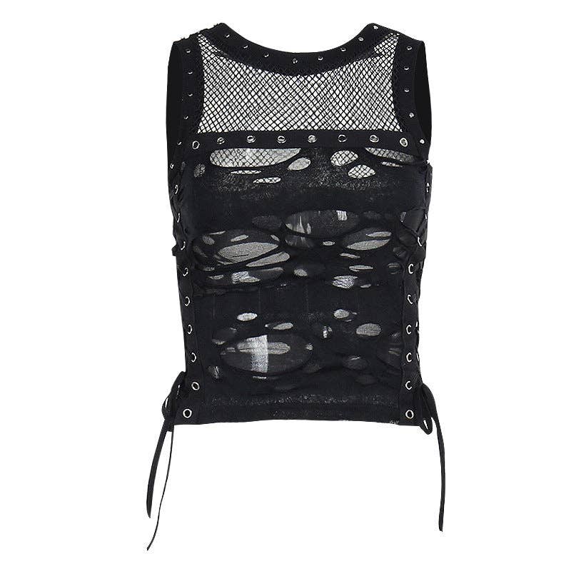 Sexy Black Tank Top with Sheer Details - Sizes: S/XS/2XS