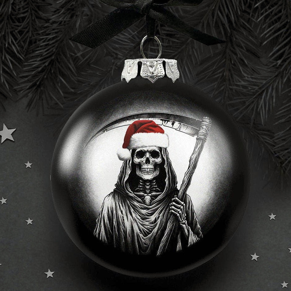 Grim Reaper Christmas Portrait Glass Ornament