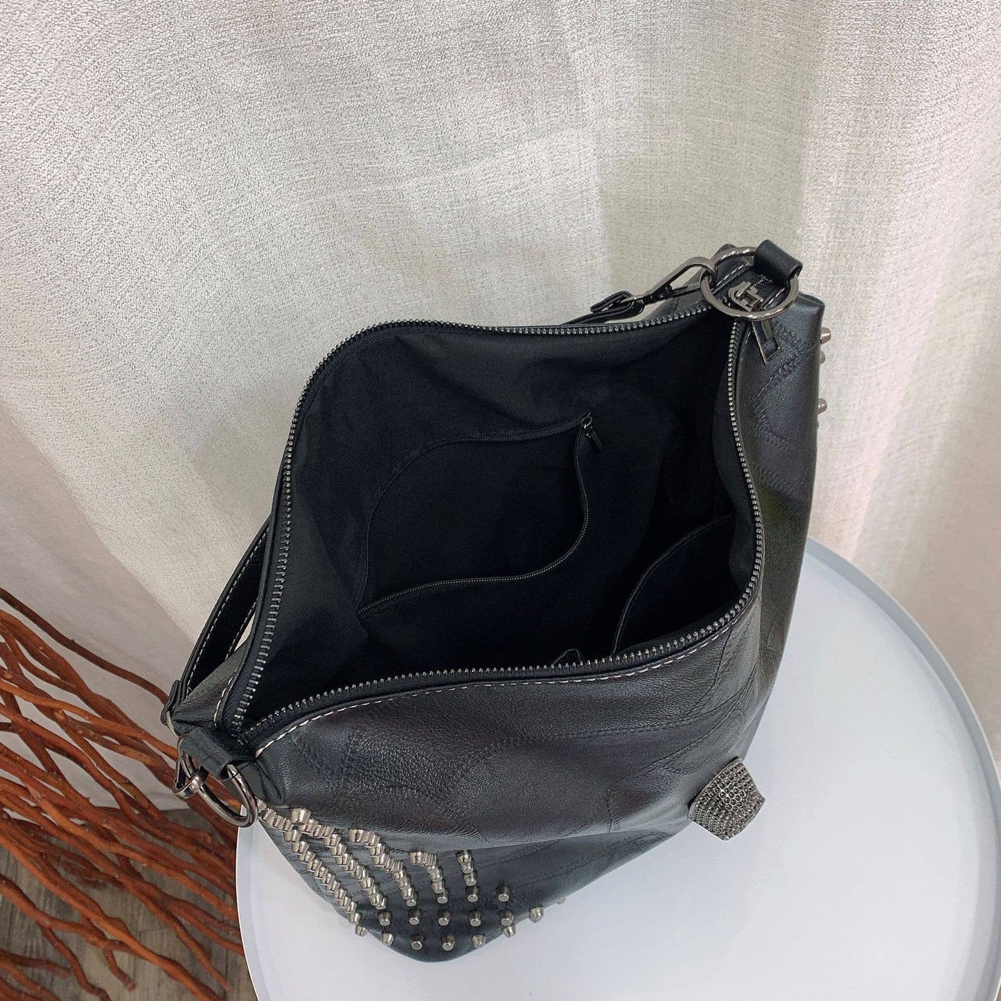 Skull Rivet Soft Leather Large Capacity Shoulder Tote Bag