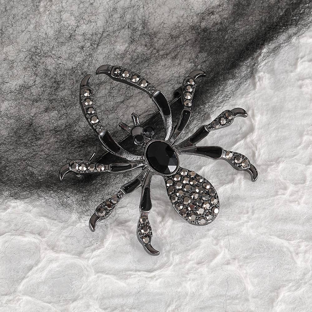 Rhinestone Spider Brooche: Red or Black