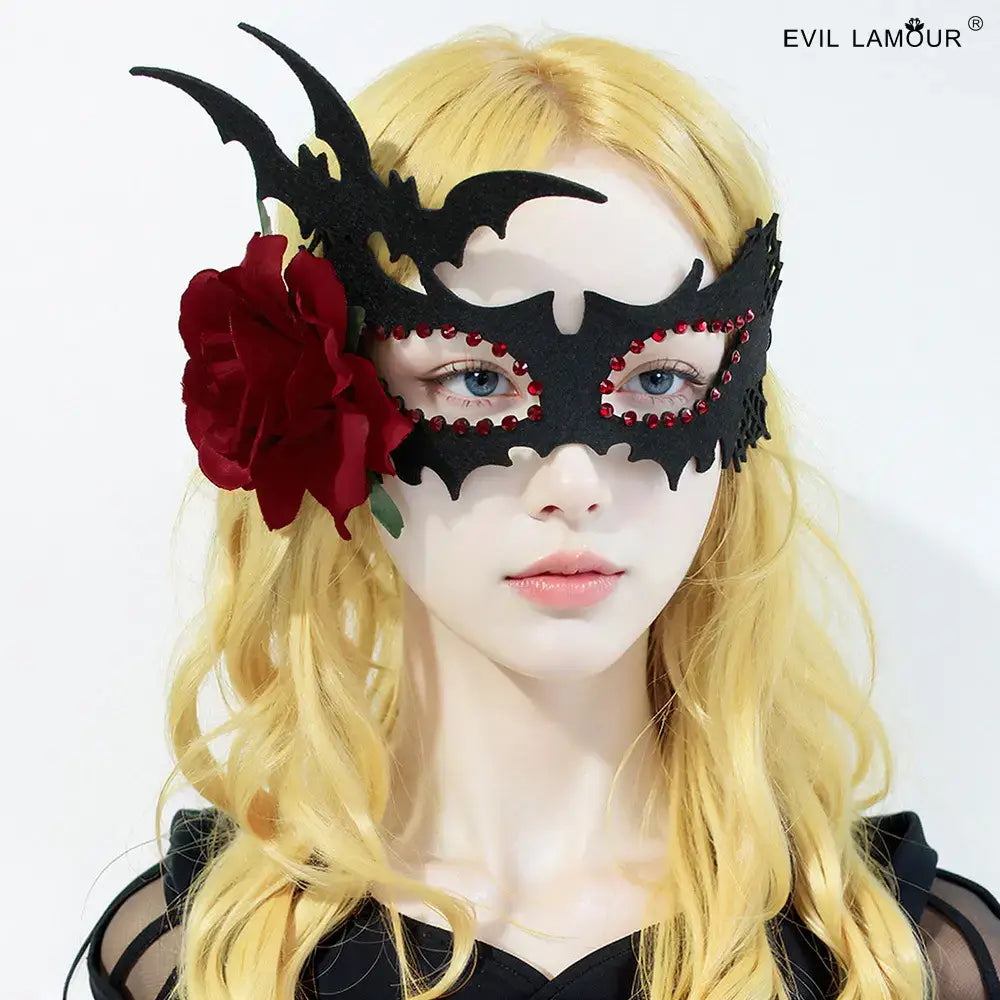 Gothic Halloween Bat Rose Mask