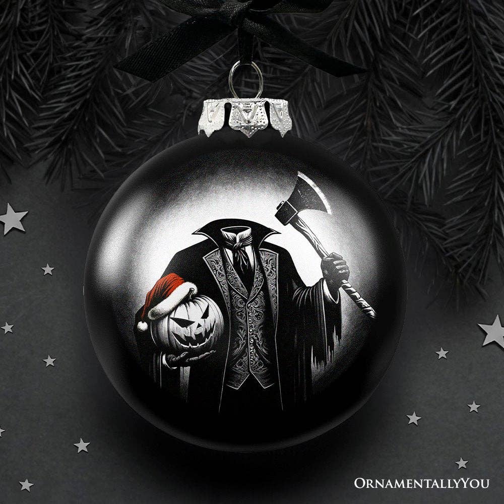 Headless Horseman Portrait Glass Christmas Ornament