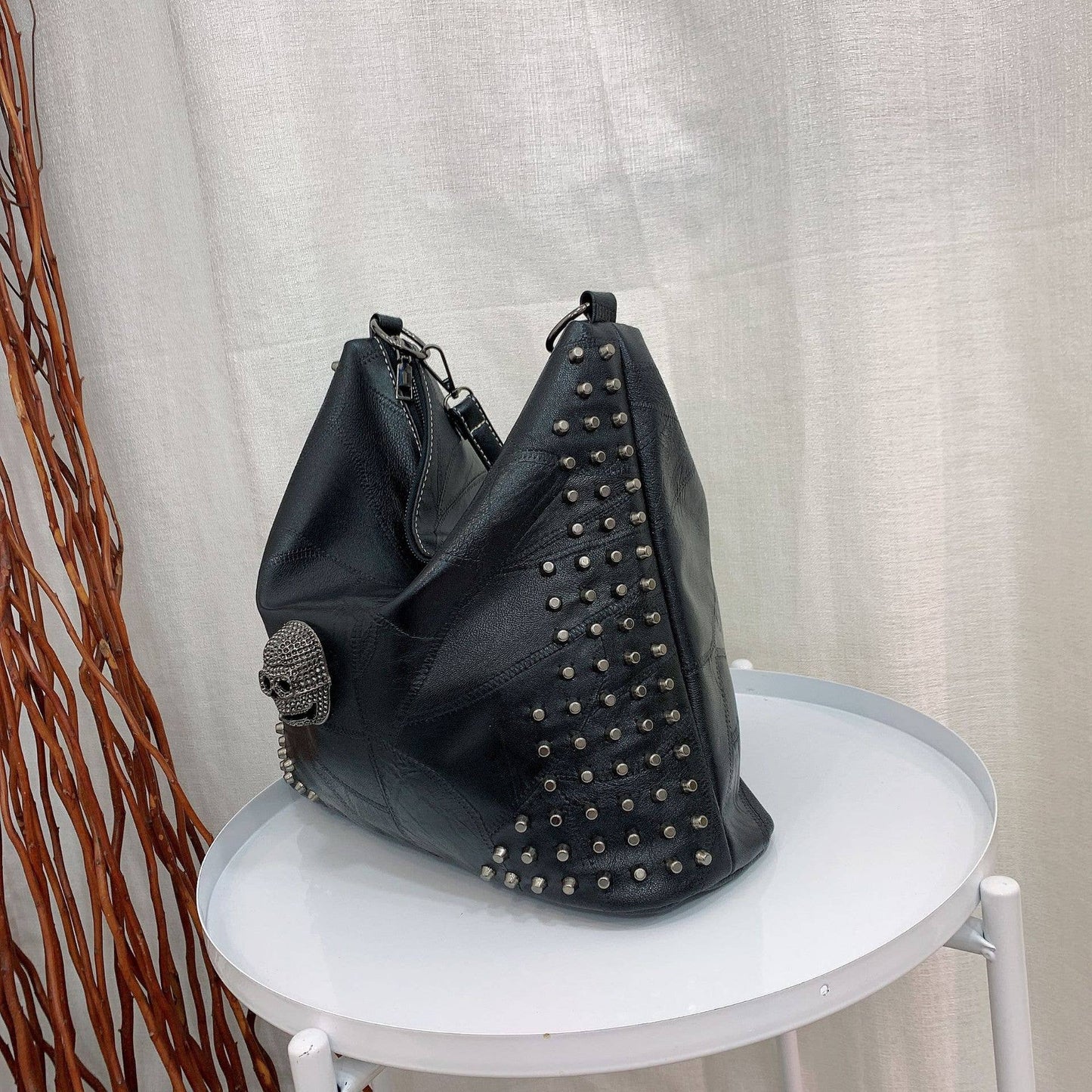 Skull Rivet Soft Leather Large Capacity Shoulder Tote Bag