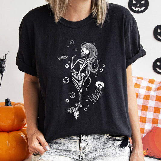 Mermaid Skeleton Jellyfish Tee in Black - Avail In S/M