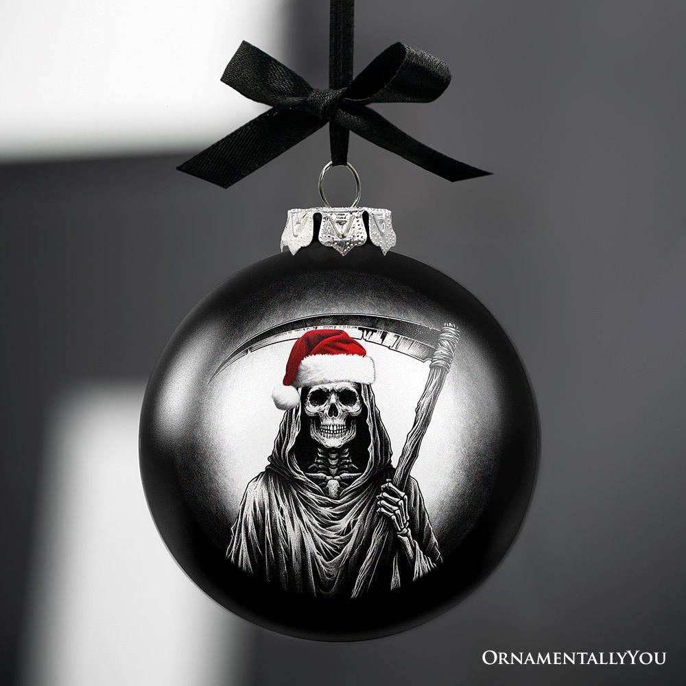 Grim Reaper Christmas Portrait Glass Ornament
