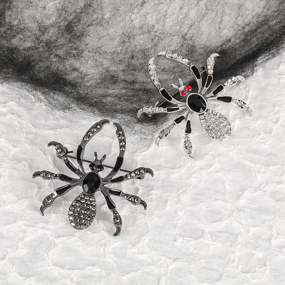 Rhinestone Spider Brooche: Red or Black
