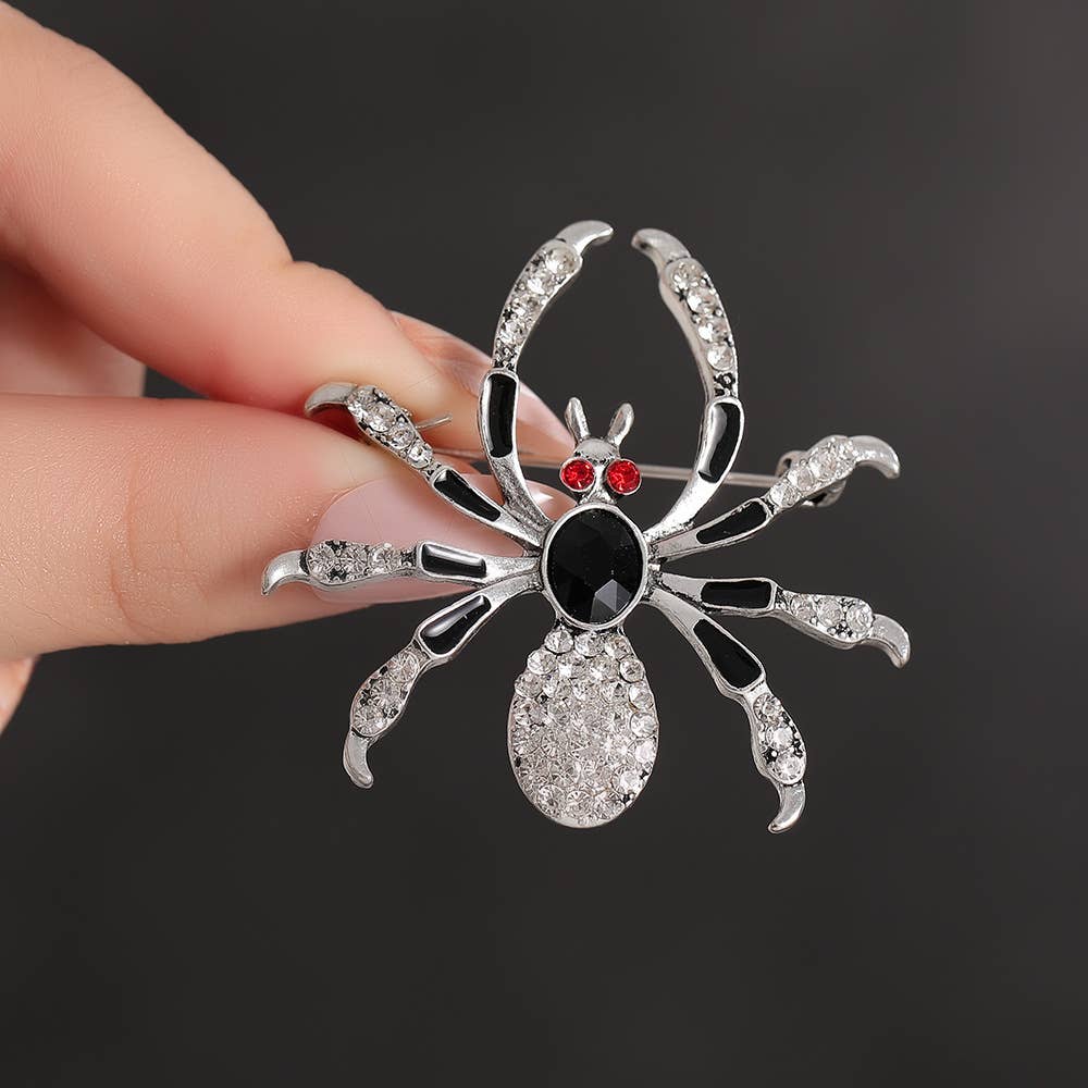 Rhinestone Spider Brooche: Red or Black