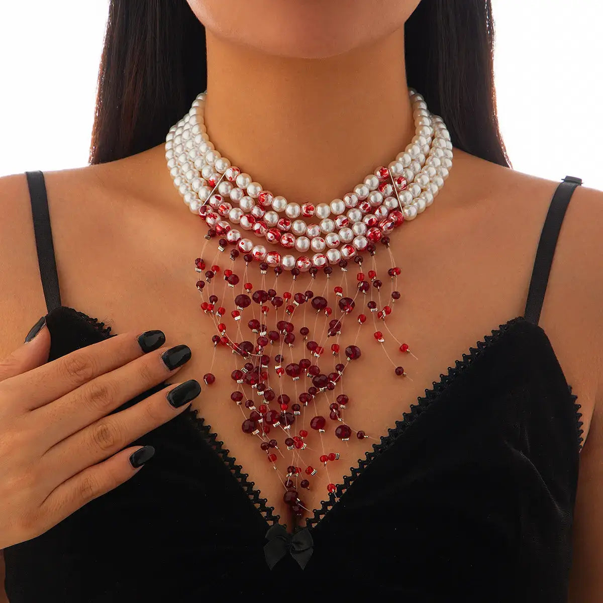 Imitation Pearl Multi-Layer Dripping Blood Necklace