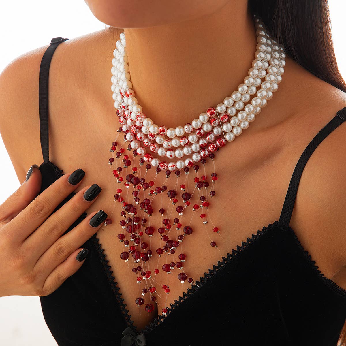 Imitation Pearl Multi-Layer Dripping Blood Necklace