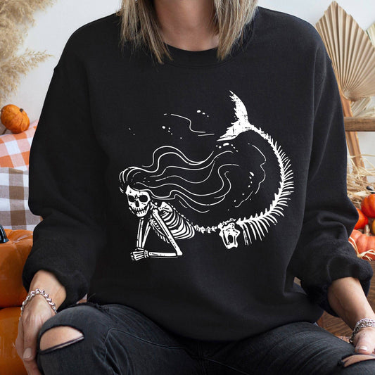 Mermaid Skeleton Sweatshirt: Black / Medium