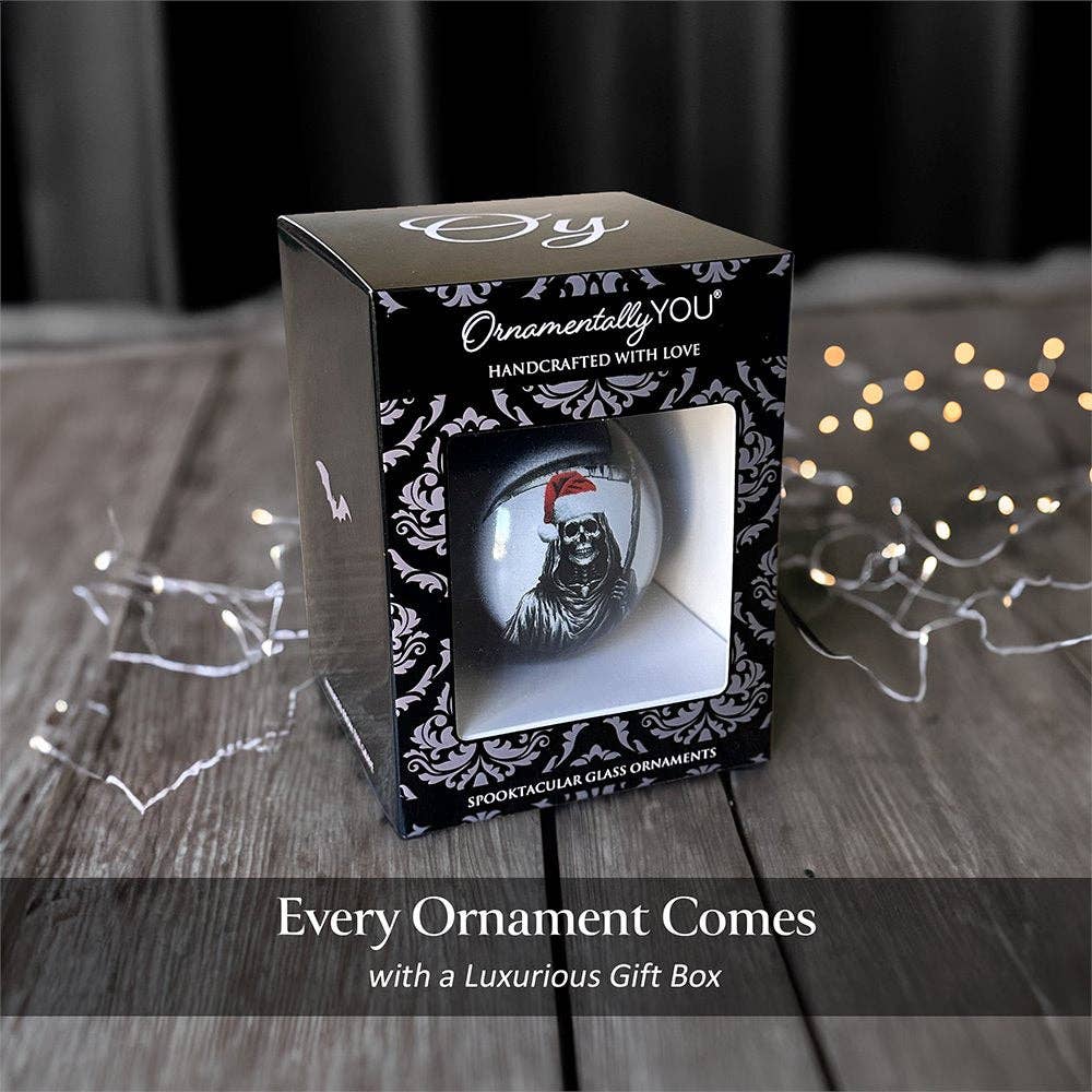Grim Reaper Christmas Portrait Glass Ornament