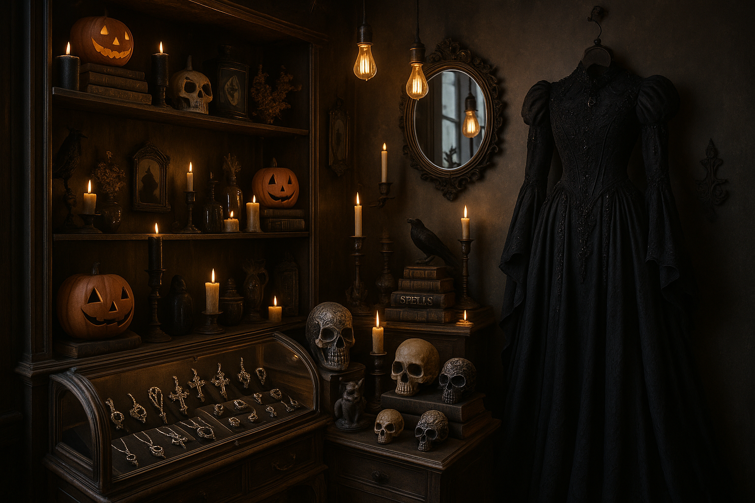 please change the clothing on the racks to black halloween empress dresses